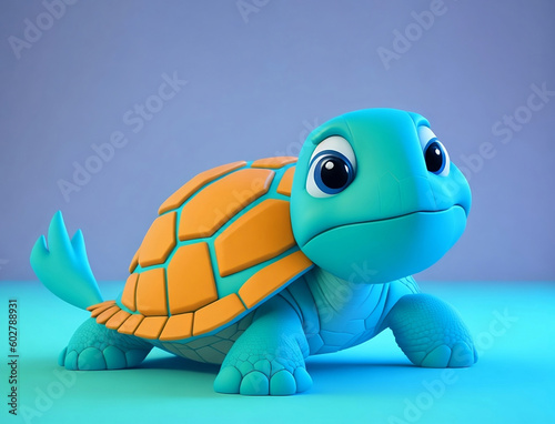 cute 3d turtle, Cute 3D Cartoon turtle character. Generative Ai 