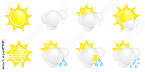 Weather icons. Thunderstorm lightning, rain and snow clouds. symbols for meteo forecast app. Vector illustrations set