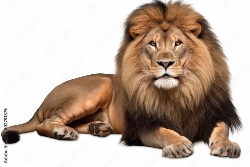 majestic lion resting on a white background Generative AI