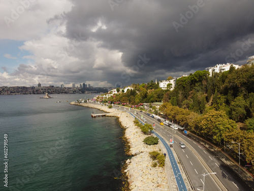 Istanbul, Turkey. Embankment along Bosphorus Strait at cloudy day.