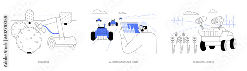 Use of robots in agriculture abstract concept vector illustrations.