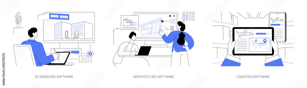 Software for specialists abstract concept vector illustrations.