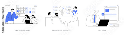 Working with software abstract concept vector illustrations.
