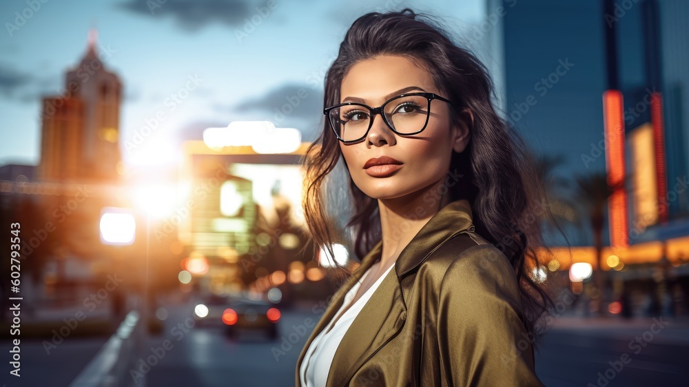 Female Model Rocking Luxury Eyewear with City Skyline - Eyewear Concept  - Eyewear Concept - Generative AI