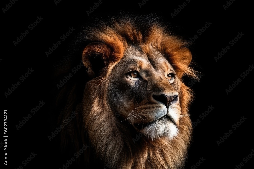 majestic lion in close-up view against a black background Generative AI majestic lion in close-up view against a black background Generative AI