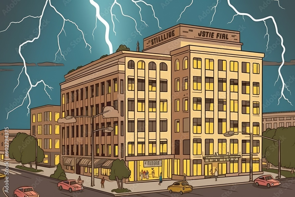 Fototapeta premium building illuminated by lightning in the background Generative AI