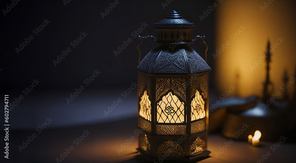Islamic lantern with copy space background. Generative Ai Islamic lantern with copy space background. Generative Ai