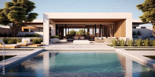 Luxurious Modern Outdoor Pool Design AI Generated Generative AI © ArquitecAi