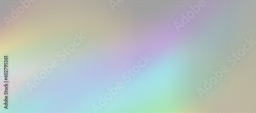 Rainbow refraction overlay, leak flare, prism light effect, rainbow sunlight, holographic rays with transparency. Blurred bokeh retro photo texture, vintage camera glare. Vector background.
