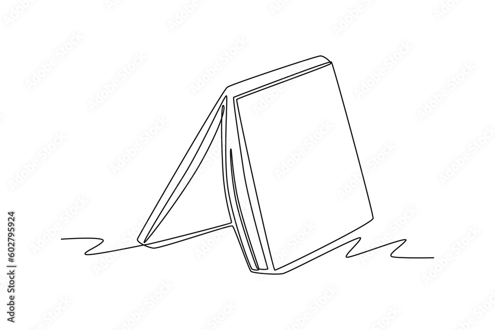 Continuous one line drawing half open books form a tent. Book lovers concept. Single line draw design vector graphic illustration. Continuous one line drawing half open books form a tent. Book lovers concept. Single line draw design vector graphic illustration.