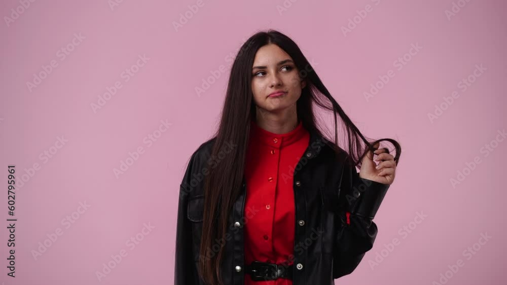 4k video of one girl thinking about something and showing thumb up. 4k video of one girl thinking about something and showing thumb up.