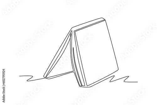 Continuous one line drawing half open books form a tent. Book lovers concept. Single line draw design vector graphic illustration.