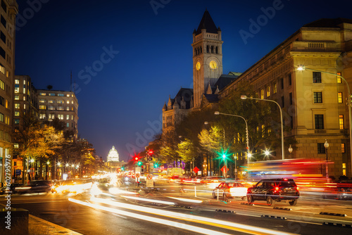 Pennsylvania Avenue and Capitol at night, Washington DC, USA