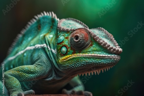 Beautiful green chameleon lizard family. A symbol of adaptation to change. AI generated, human enhanced