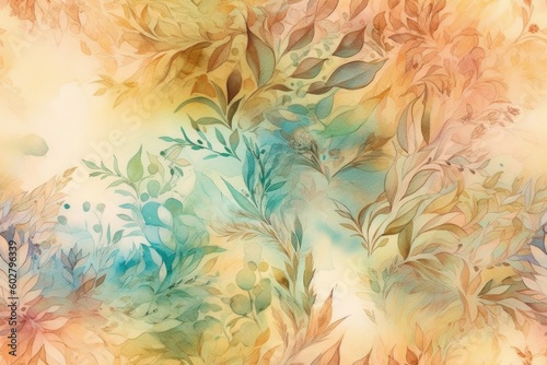 watercolor painting botanical dream landscape ethereal rough texture, abstract background or wallpaper. AI generated,