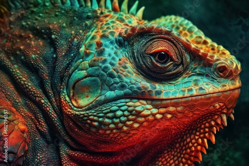 Reptile close-up on a blurred background of nature. AI generated  human enhanced