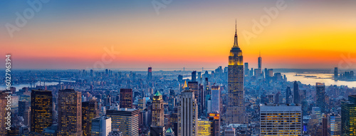 Aerial view of New York City Manhattan at sunset © sborisov