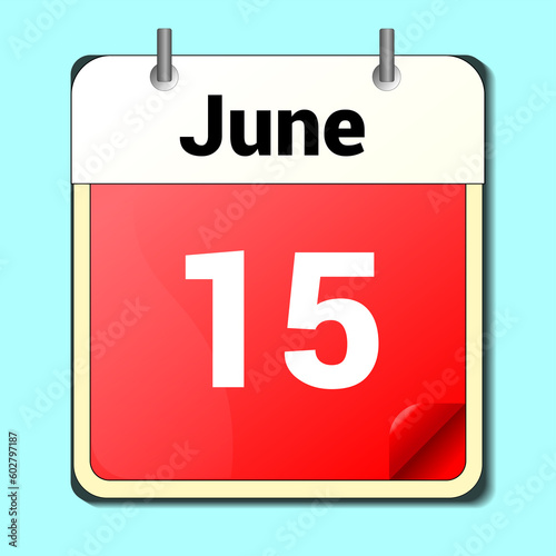 day on the calendar, vector image format, June 15