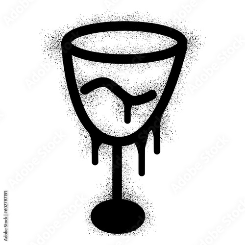 Wine glass graffiti with black spray paint