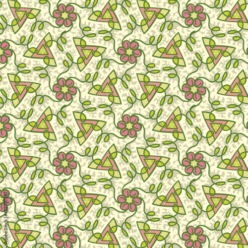 Triangles in the Flower Garden Vector Seamless Repeating Pattern