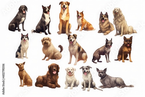A delightful assortment of dogs, showcasing a variety of breeds, each with its own unique charm and characteristics. Generative AI
