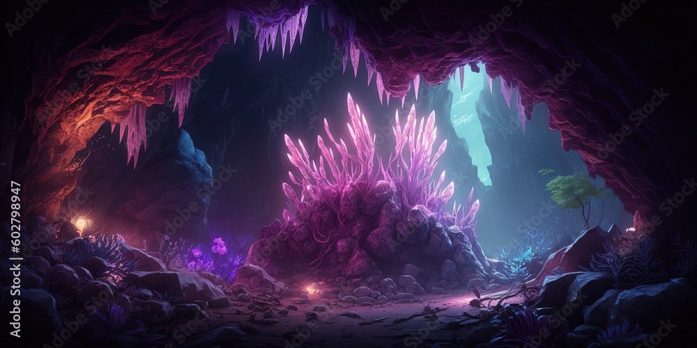 beautiful crystal rock in underwater caves by ai generative