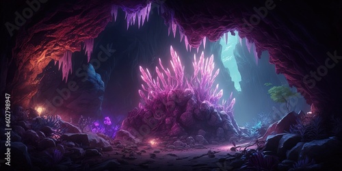 beautiful crystal rock in underwater caves by ai generative