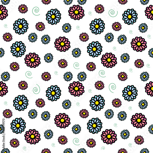 seamless floral pattern 1960's hippy style hand drawn background