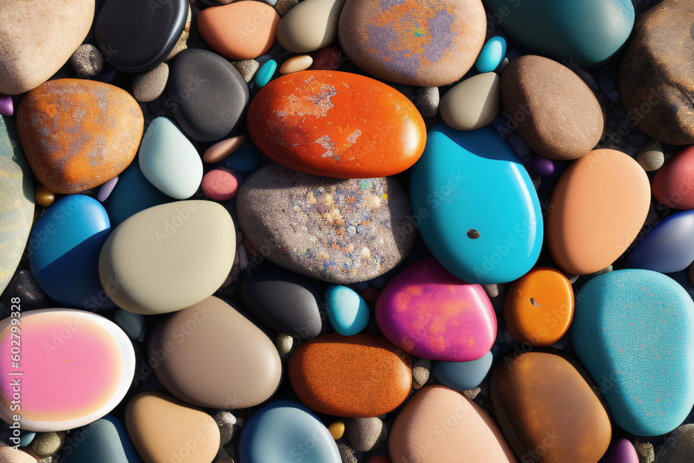 Colorful pattern of small pebbles creates a beautiful effect. Bright, eye-catching, mosaic concept created with generative AI. Colorful pattern of small pebbles creates a beautiful effect. Bright, eye-catching, mosaic concept created with generative AI.