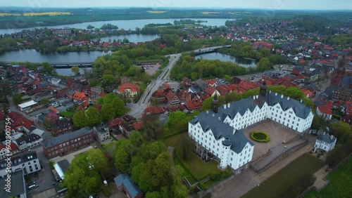 Aerial around the city Plön in Germany on a sunny spring day photo