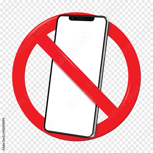 Prohibition sign do not use mobile phone isolated on transparent background