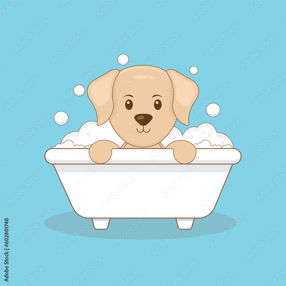 Naklejka premium Cute Dog Take Bath Cartoon Character