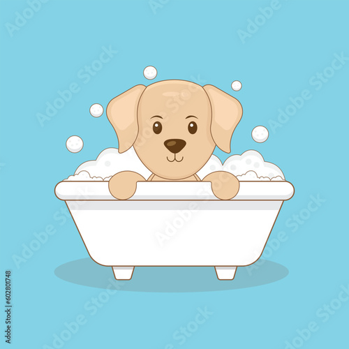 Cute Dog Take Bath Cartoon Character