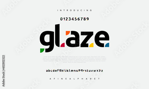 Glaze abstract digital technology logo font alphabet. Minimal modern urban fonts for logo, brand etc. Typography typeface uppercase lowercase and number. vector illustration