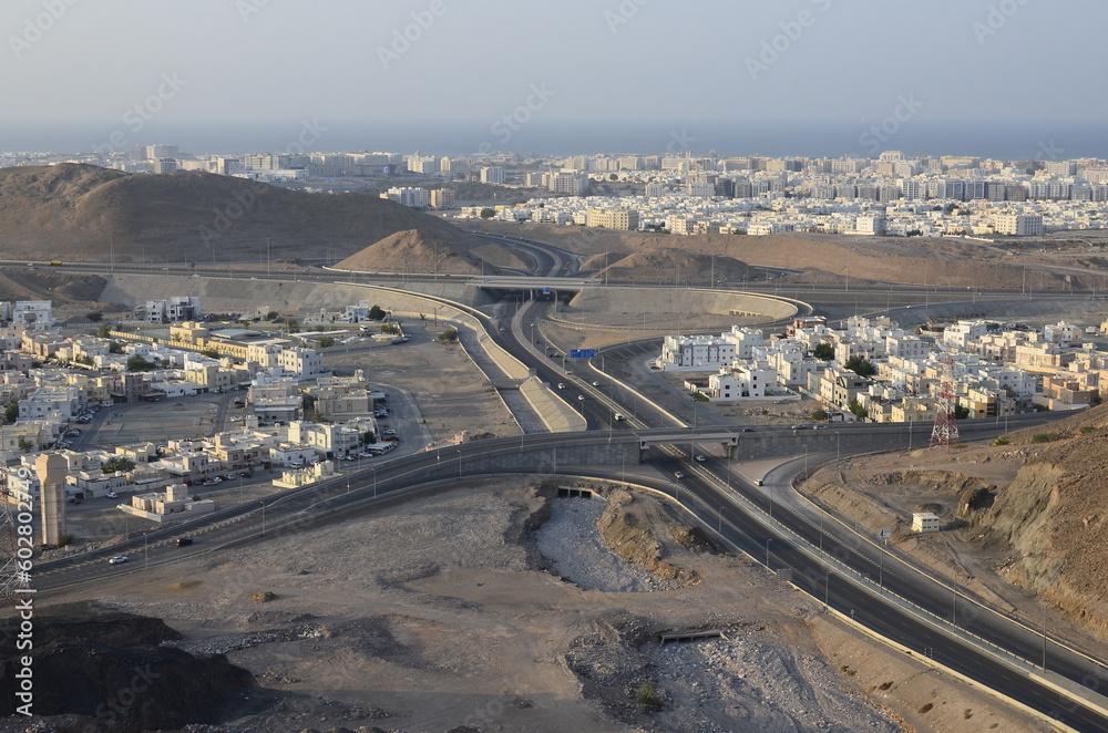 A view of Wilayat Bausher, overlooking from the Al Amerat road in Oman