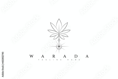 Cannabis Leaf Boho Style Logo Sacred Geometric. Health  Medical  Organic  Nature  Beauty  Feminine Business Branding.