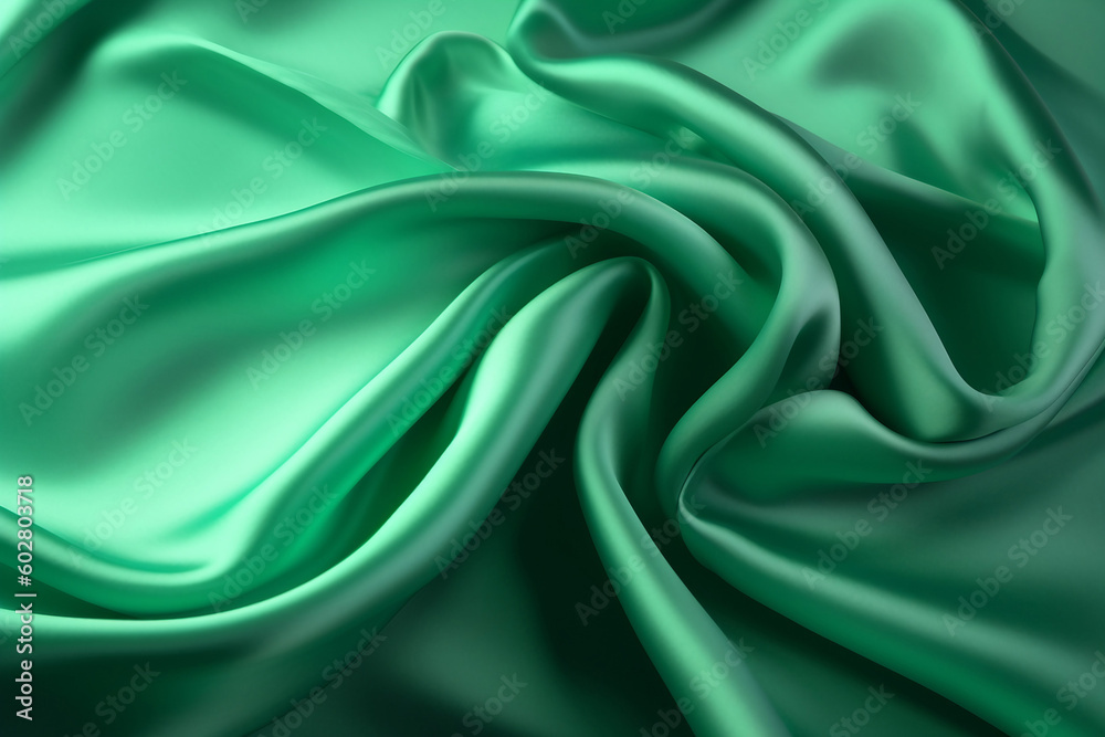 Obraz premium Green silk satin texture background. Generative ai illustration