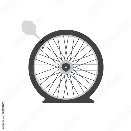 cartoon broken bicycle tire icon with blowout