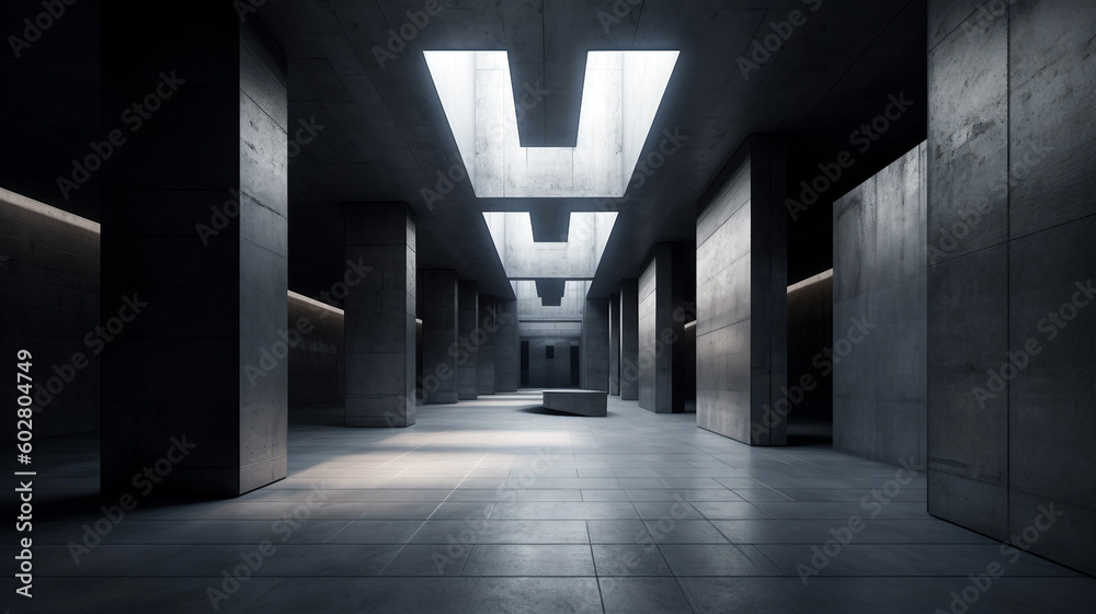 Abstract architecture background with empty concrete floor. Generative ai illustration Abstract architecture background with empty concrete floor. Generative ai illustration