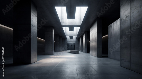 Abstract architecture background with empty concrete floor. Generative ai illustration