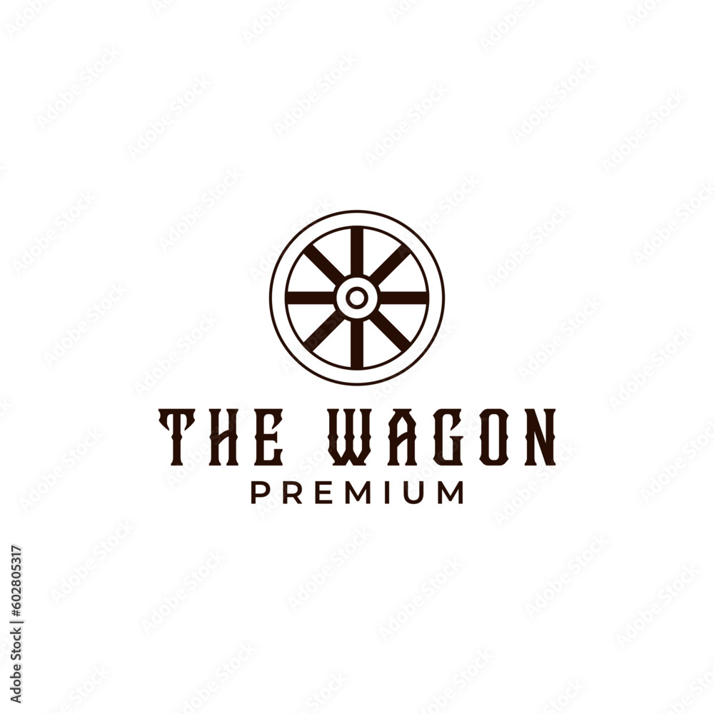 Creative vintage wooden wagon cart wheel logo design illustration idea