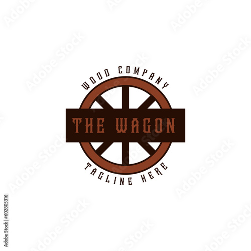 Creative vintage wooden wagon cart wheel logo design illustration idea