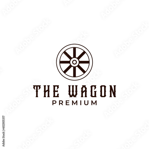 Creative vintage wooden wagon cart wheel logo design illustration idea