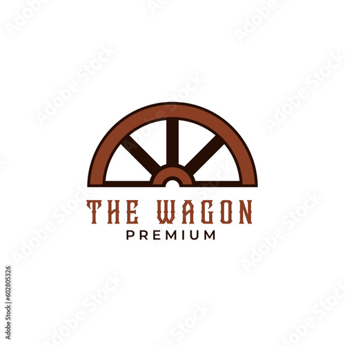 Creative vintage wooden wagon cart wheel logo design illustration idea