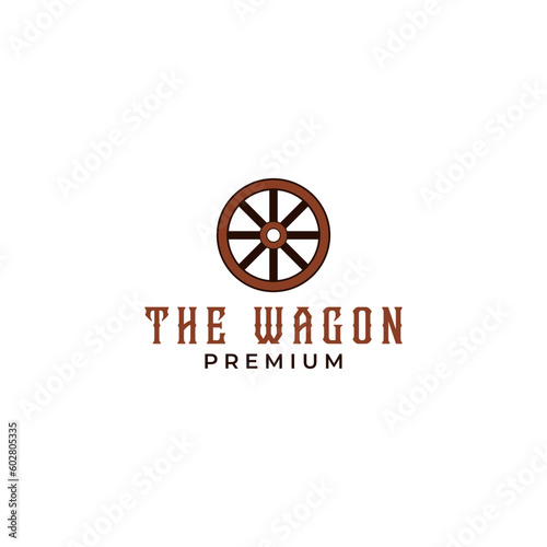 Creative vintage wooden wagon cart wheel logo design illustration idea