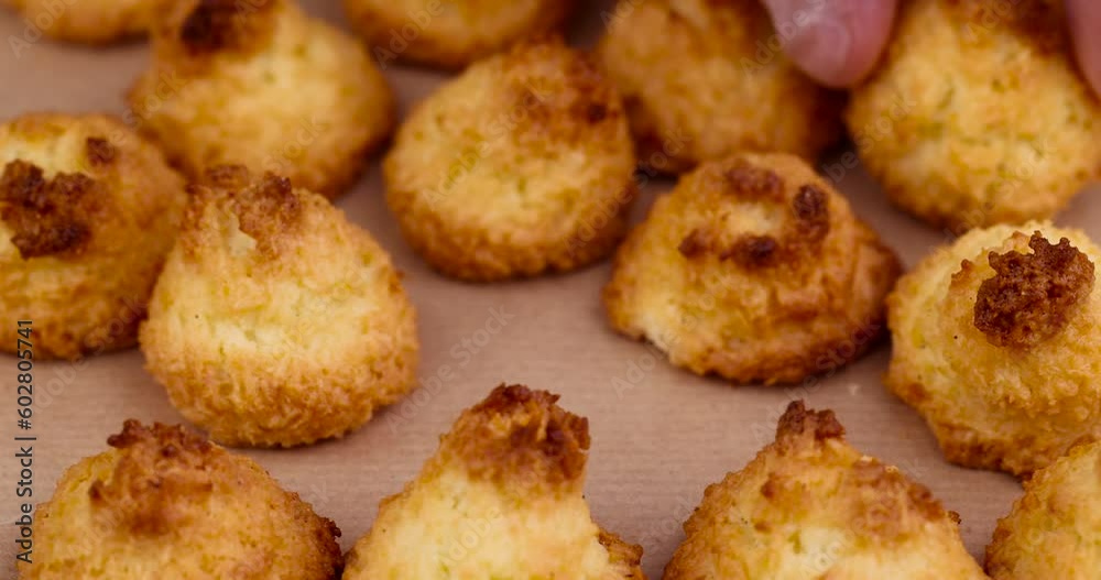 put a small homemade coconut cookies made using coconut chips, homemade cookies close up put a small homemade coconut cookies made using coconut chips, homemade cookies close up