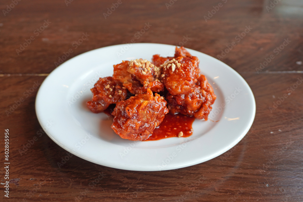 Korean fried chicken, selective focus Korean fried chicken, selective focus
