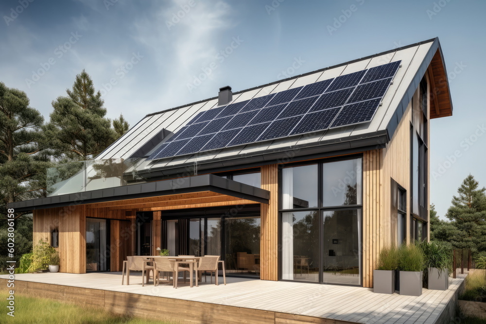 Fototapeta premium Solar cells on the roof, save the power