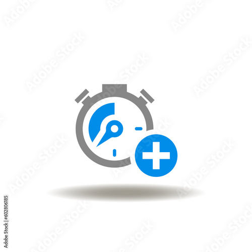 Vector illustration of stopwatch and plus sign. Icon of deadline extended.