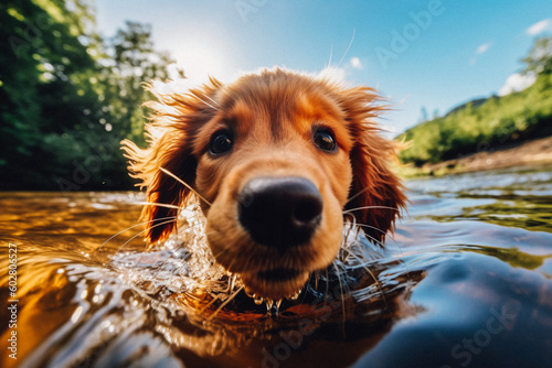 Dog swimming in the water - created with Generative AI technology © Ricardo Costa